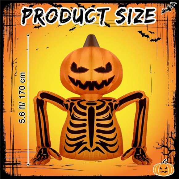 Leyndo Halloween Inflatables Decorations Outdoor 5.6 ft Pumpkin Skeleton Skull - Picture 2 of 8